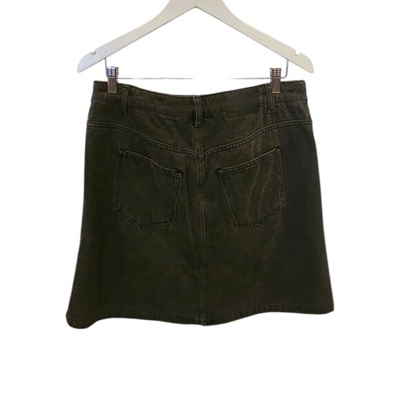 French Connection Zip-Up Black Denim Mini Skirt W/Side Zipper & Pockets Size 10 - Picture 2 of 10